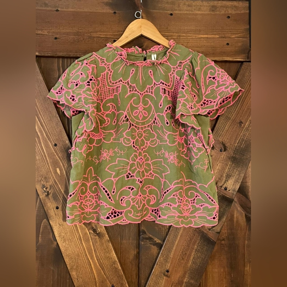 Anthropologie | The Lainie High-Neck Lace Cutwork Blouse - Picture 6 of 10